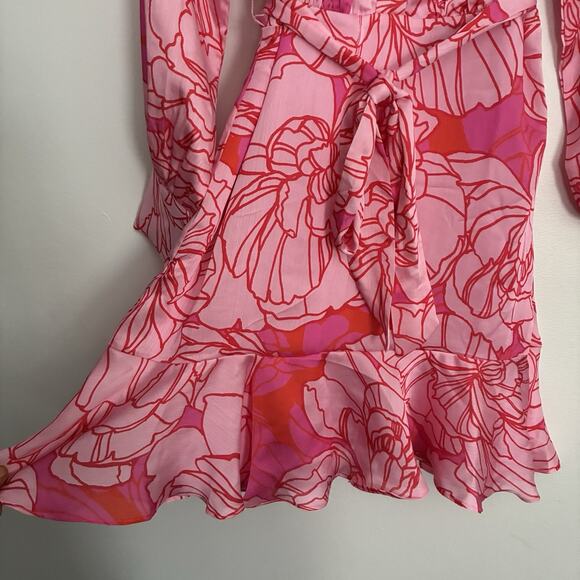 Boston Proper Dress Hot Pink Floral Print Ruffle Flounce Feminine Romantic XS 2 - Picture 6 of 11